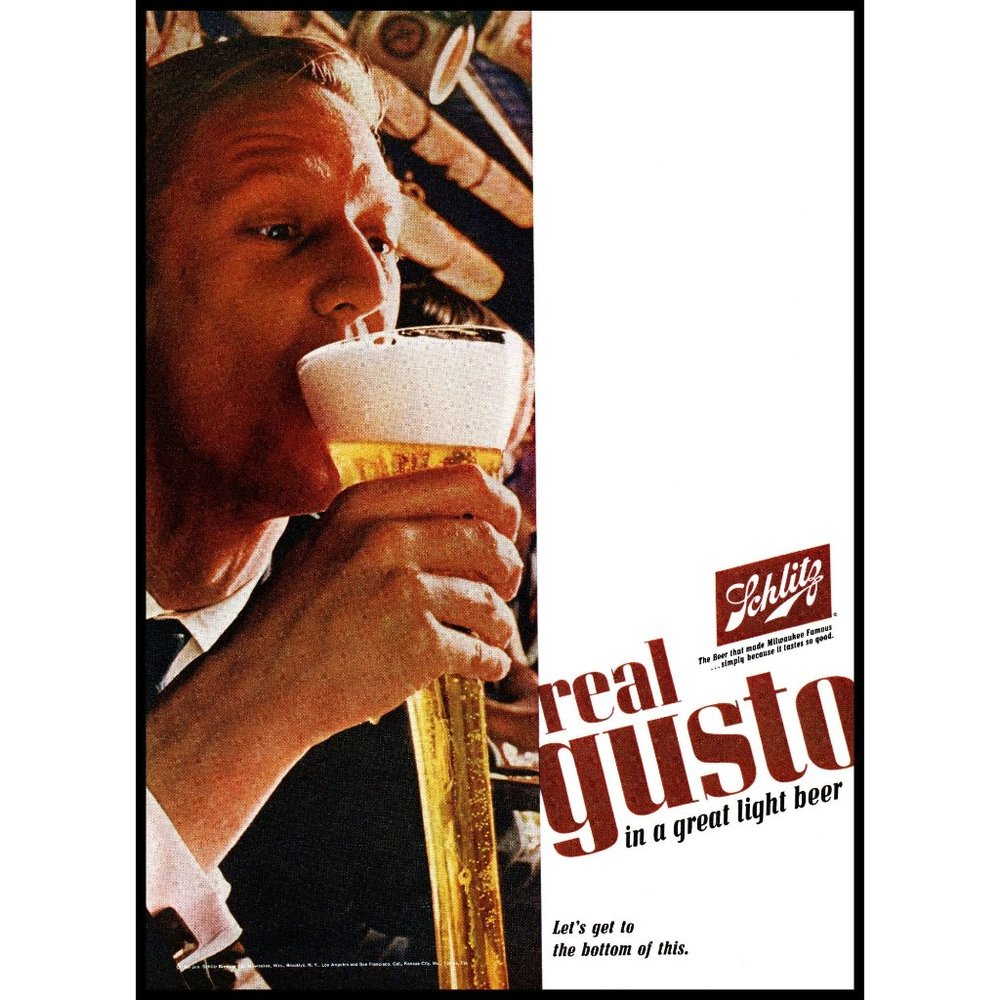 1965 Schlitz Beer Vintage Print Ad Man Business Suit Tall Glass Bar Wall Art